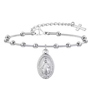 Catholic Religion themed Bracelet with beads and cross charm Stainless steel